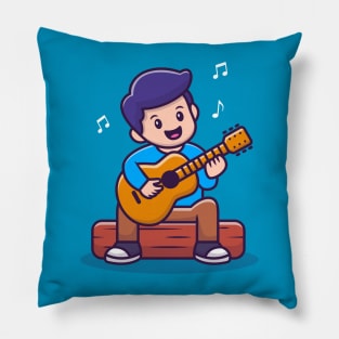 Cute Boy Playing Guitar Cartoon Pillow