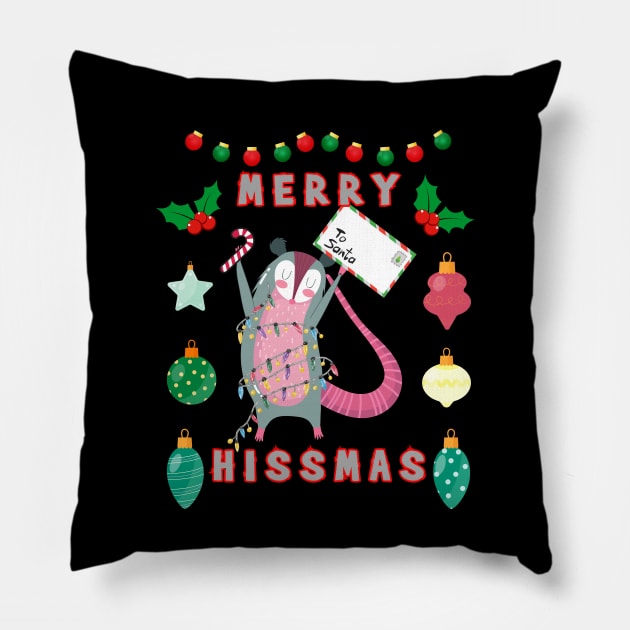 Merry Hissmas Opossum Pillow by DorothyPaw