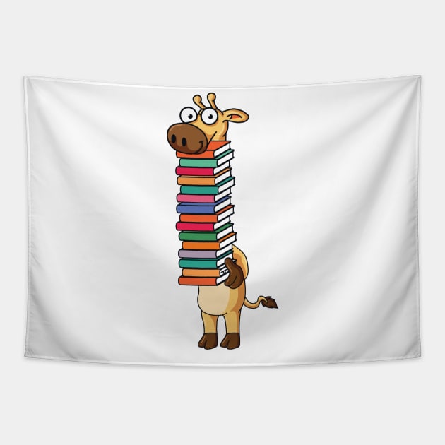 Giraffe Carrying Books Book Lover Reading Tapestry by ghsp