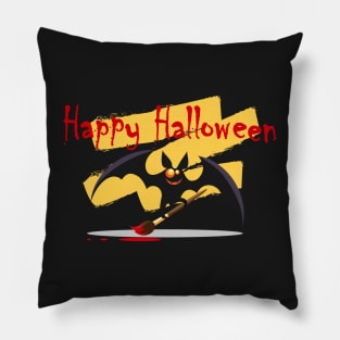 Happy Halloween Emblem with Cute Bat. Pillow