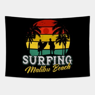 Surfing Malibu Beach Vacation Retro Surfer Tapestry