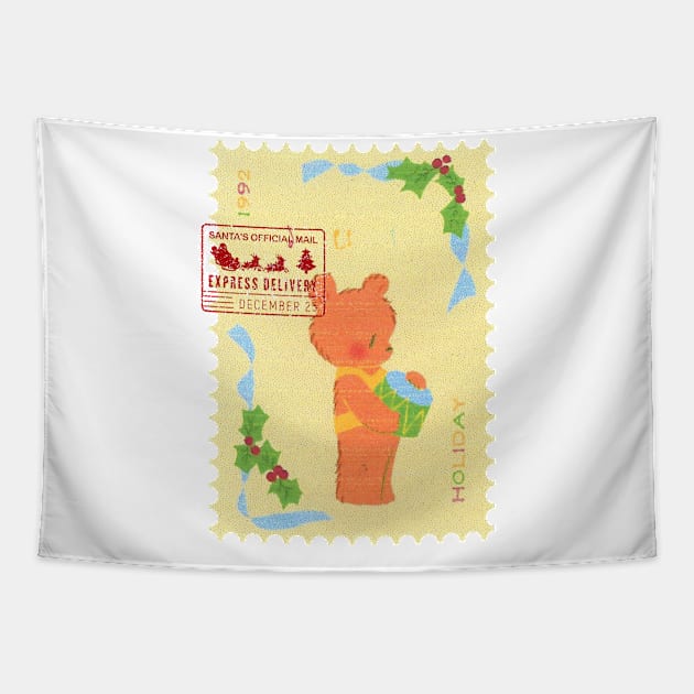 Vintage Bear: Sweet Merry Christmas Wishes Tapestry by Asterisk Design Store