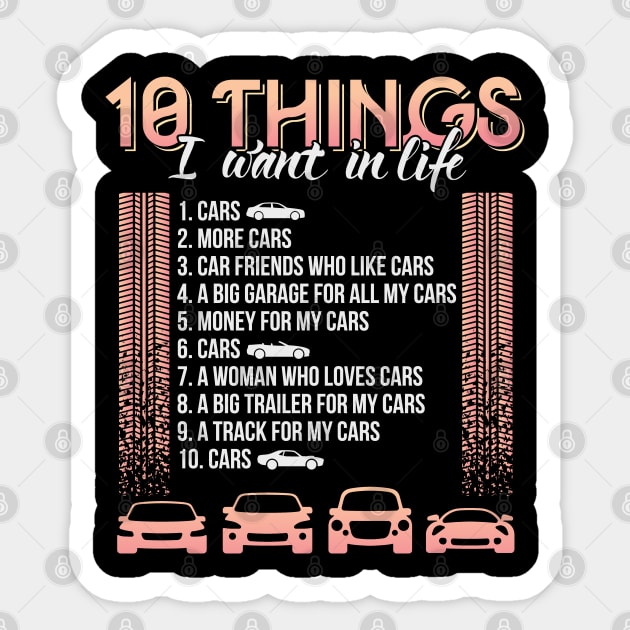 10 Things I Want in My Life Cars Couple - Cars - Sticker