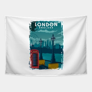 London Travel Poster with the skyline and more Tapestry