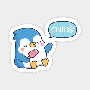 Cute Penguin With Popsicle Says Chill Magnet