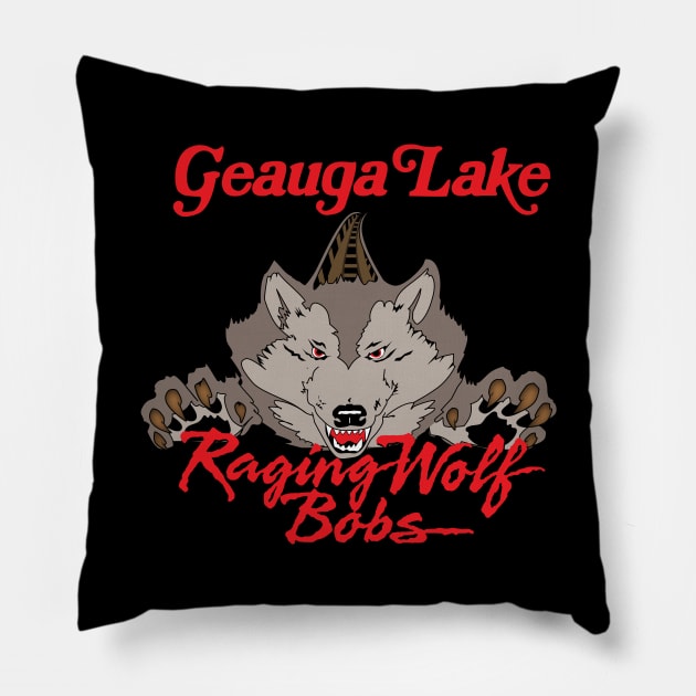 Geauga Lake Raging Wolf Bobs Roller Coaster Pillow by carcinojen