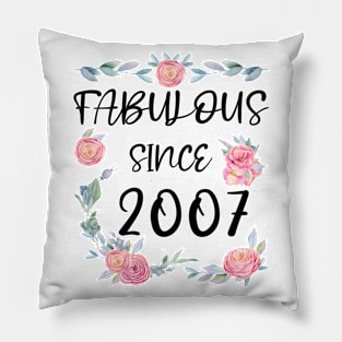 Women 14 Years Old Fabulous Since 2007 Flowers Pillow