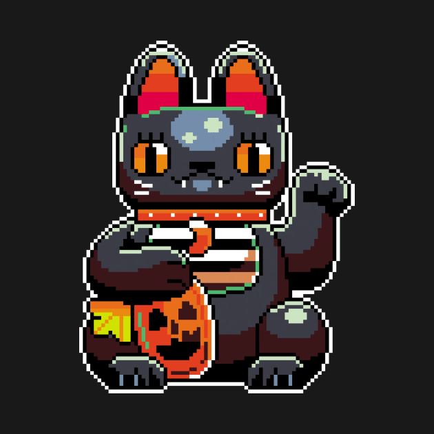 Halloween Pumpkin Lucky cat by pixelins