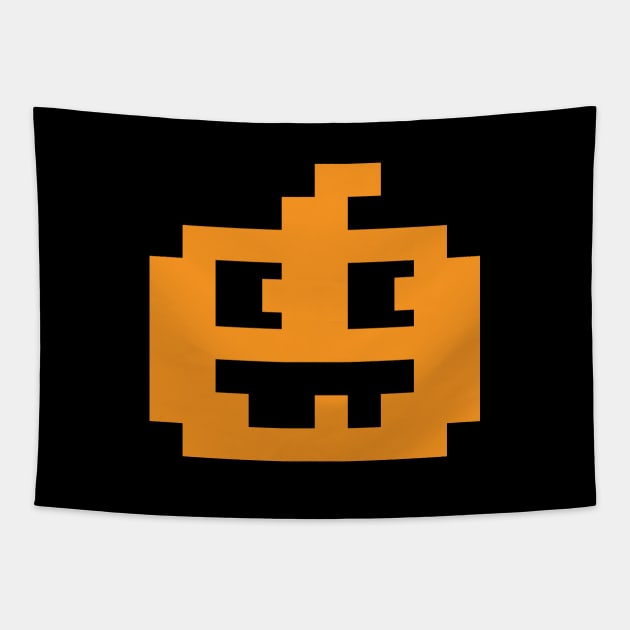 8 Bit Pixel Jack O' Lantern Pumpkin Head Tapestry by tinybiscuits