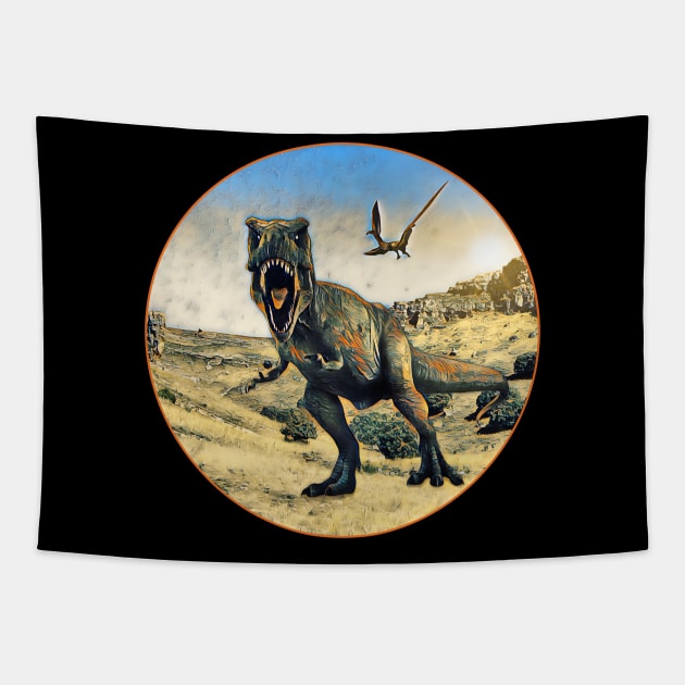 The Tyrannosaurus Rex in old time Tapestry by UMF - Fwo Faces Frog