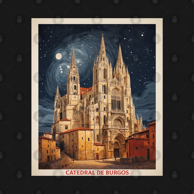 Burgos Cathedral Starry Night Spain Travel Tourism Retro Vintage by TravelersGems