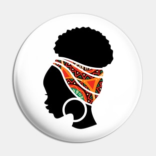 Afro Hair Woman with African Pattern Headwrap Pin