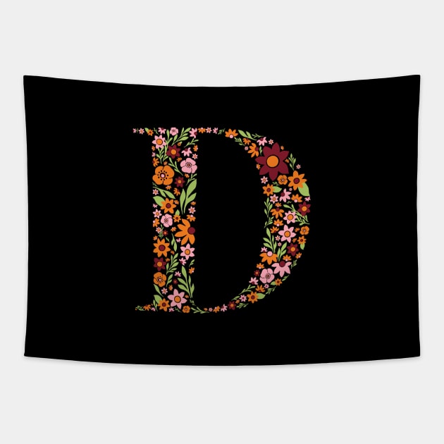 Retro Floral Letter D Tapestry by zeljkica