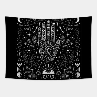 Wichcraft occult hand drawing black and white magic Tapestry