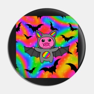 Rainbow Bat Pig Pin