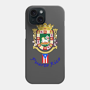Coat of Arms of Puerto Rico- Blue lettering Phone Case