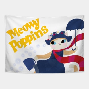 Meowy Poppins white Tapestry