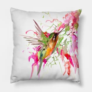 Hummingbird and Flowers Pillow