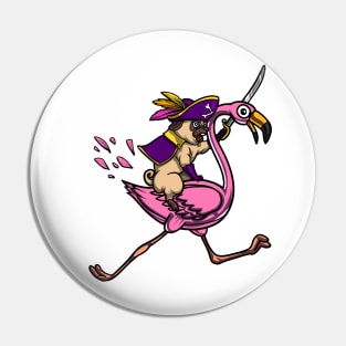 Pug Dog Pirate Riding Flamingo Pin