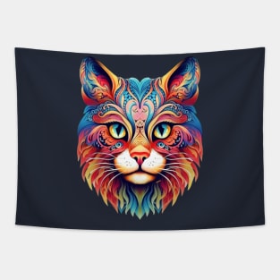 Cat  Mandala Animal Ilustration Tapestry