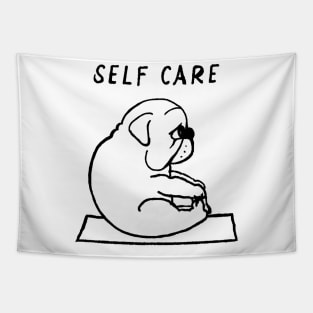 Funny Bulldog Self Care yoga Tapestry