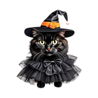 Whiskered Enchantment: The Adorable Black Kitten Witch T-Shirt