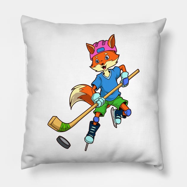 Cartoon fox plays ice hockey Pillow by Modern Medieval Design