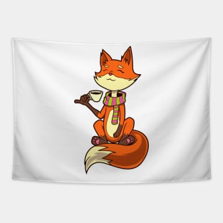 Fox drinking coffee - coffee drinker Tapestry