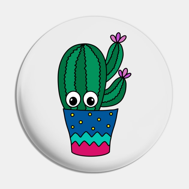 Cute Cactus Design #326: Cactus With Pretty Flowers In Cute Pot Pin by DreamCactus