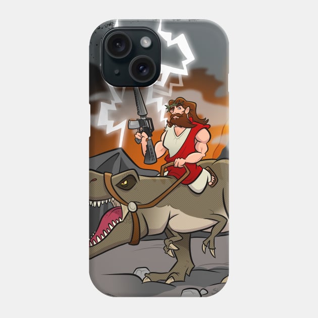 Jesus Riding Dinosaur Phone Case by binarygod