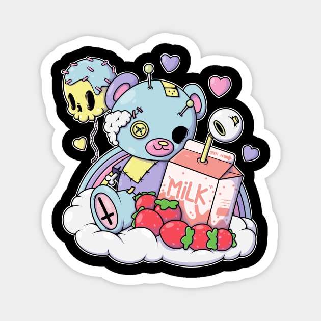 Strawberry Milk Teddy Bear Pastel Goth Kawaii Creepy Cute Skull Magnet by SWIFTYSPADE