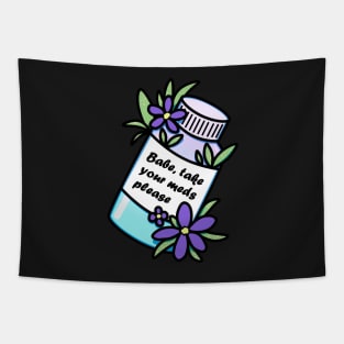 Medicine bottle with reminder and violet flowers Tapestry