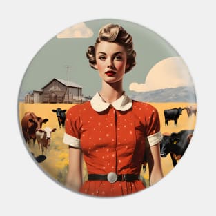 Vintage Farm Girl Pin Up Collage - Retro Chic Art Print Pin