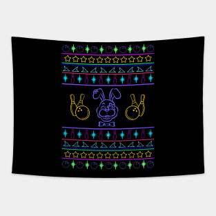 Glamrock Bowling Bunny Ugly Holiday Sweater Tapestry