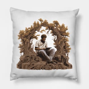 Black Man Reading On A Tree Pillow