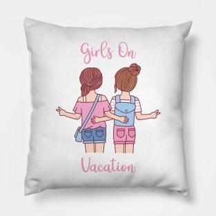 Cute Girls On Vacation Best Friends Pillow