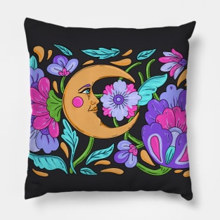 Retro Aesthetic Botanical Moon Drawing Pillow