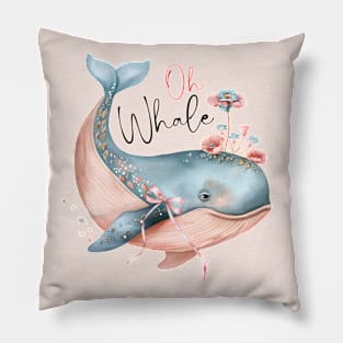 Oh Whale Pun Cute Boho Coquette Pink Bow Pillow