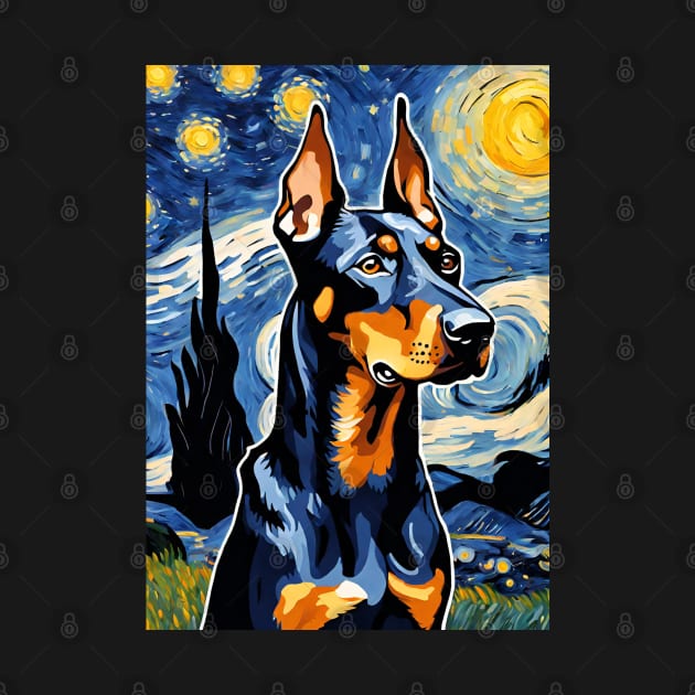 Doberman Pinscher Dog Breed Painting in a Van Gogh Starry Night Art Style by Art-Jiyuu