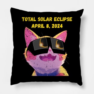 Total Solar Eclipse 2024 Grunge Cat Pillow