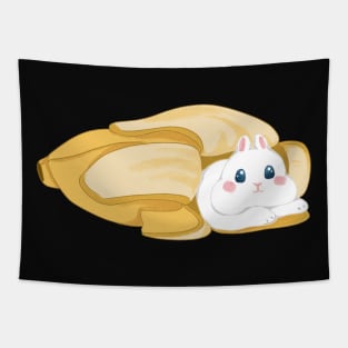 Rabbit pop up inside banana _ Bunniesmee Tapestry