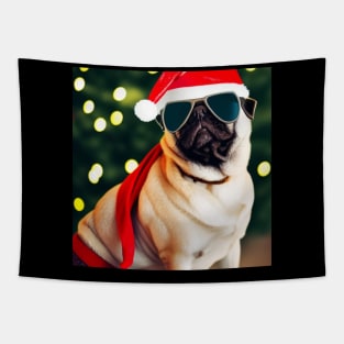 Christmas pug in Santa's hat Tapestry