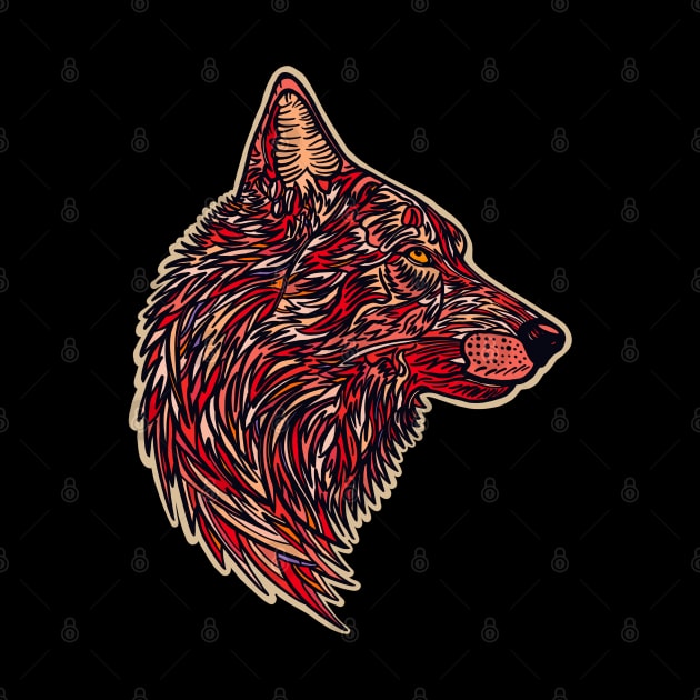 Wolf side profile design #4 - red version by DaveDanchuk