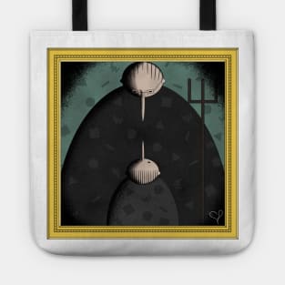 Retro Pudgy Farm Man and Boy Goth Painting Tote