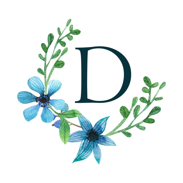 Floral Monogram D Pretty Blue Flowers by floralmonogram