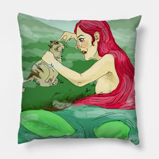 Mermaid and cat Pillow