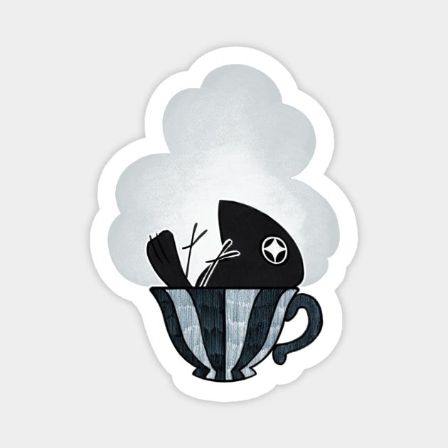 Morning Murder - Teacup Crow Magnet by number36