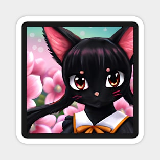 Anime Kawaii Black Cat Girl With Uniform Magnet