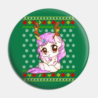 Unicorn Reindeer Ugly Christmas Sweater Pin