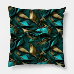 Funky Facade: Trompe-l’oeil Green Turquoise and Gold Pillow